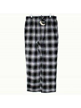 Men's Yarn Dye Brushed Flannel Pajama Pants Elastic Waist Black Large